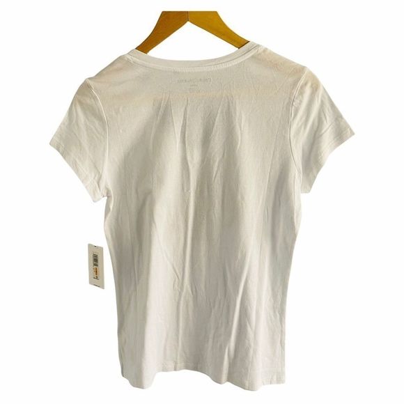 NWT Calvin Klein V Neck White Shirt Logo Tee - Picture 8 of 14